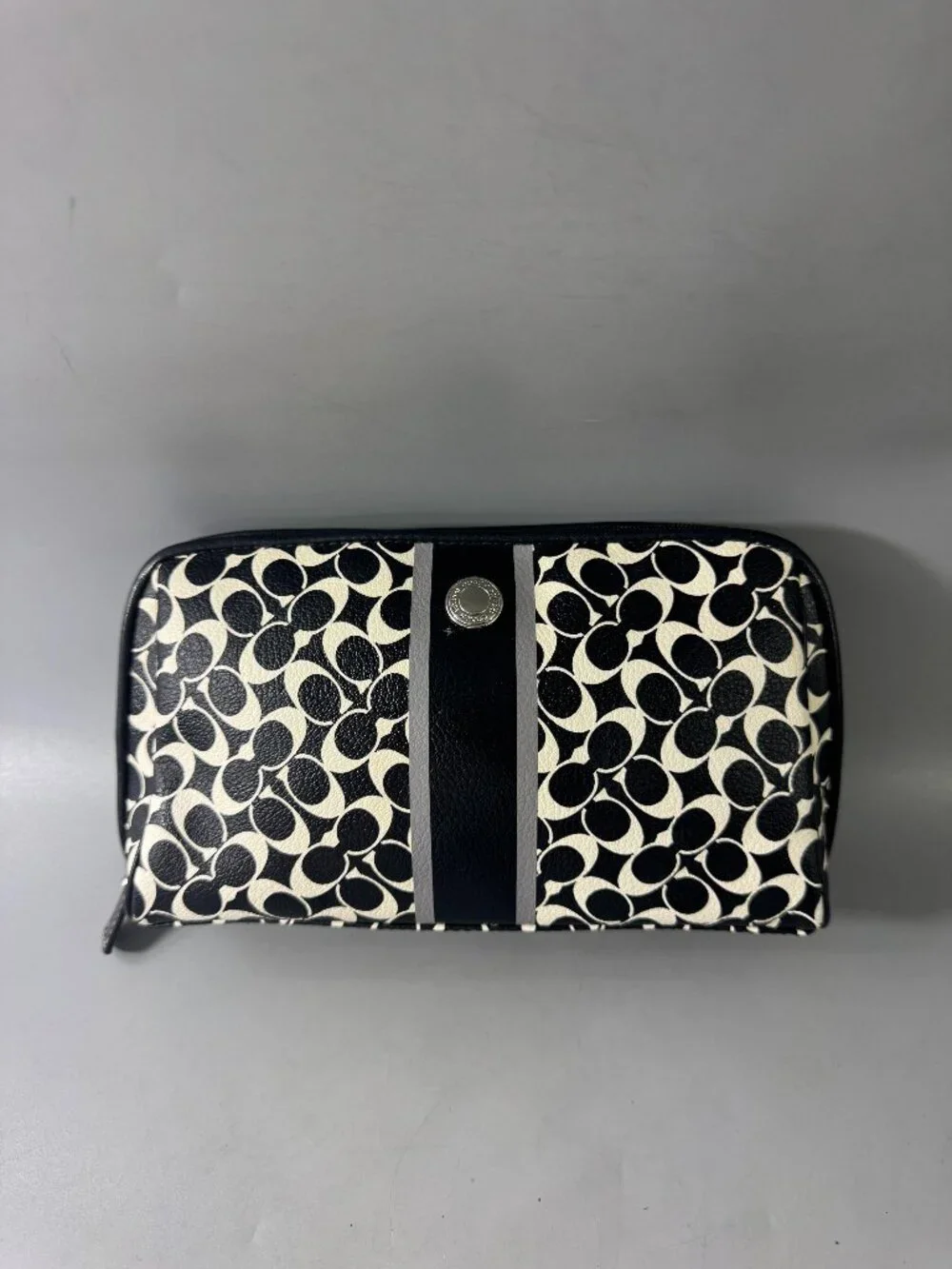 Authentic Coach Signature C PVC & Leather Small Clutch Bag Black & White